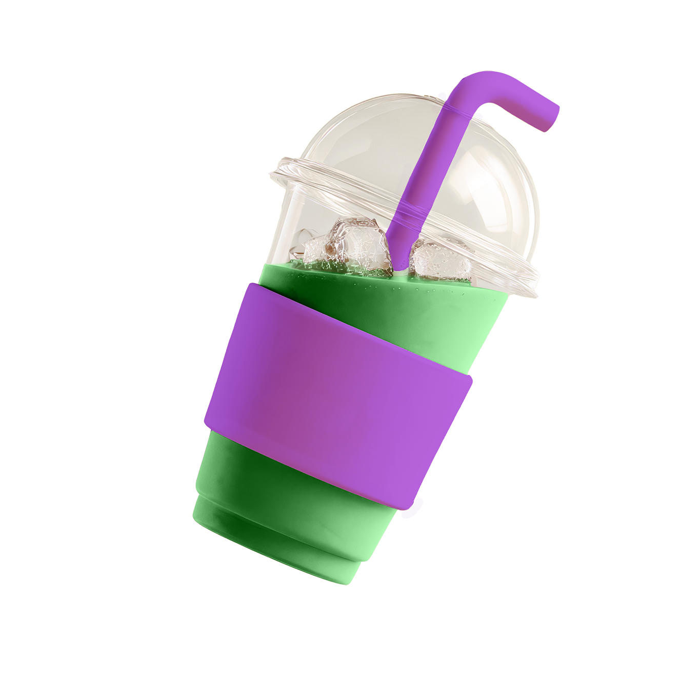 A cartoon takeaway matcha with purple straw